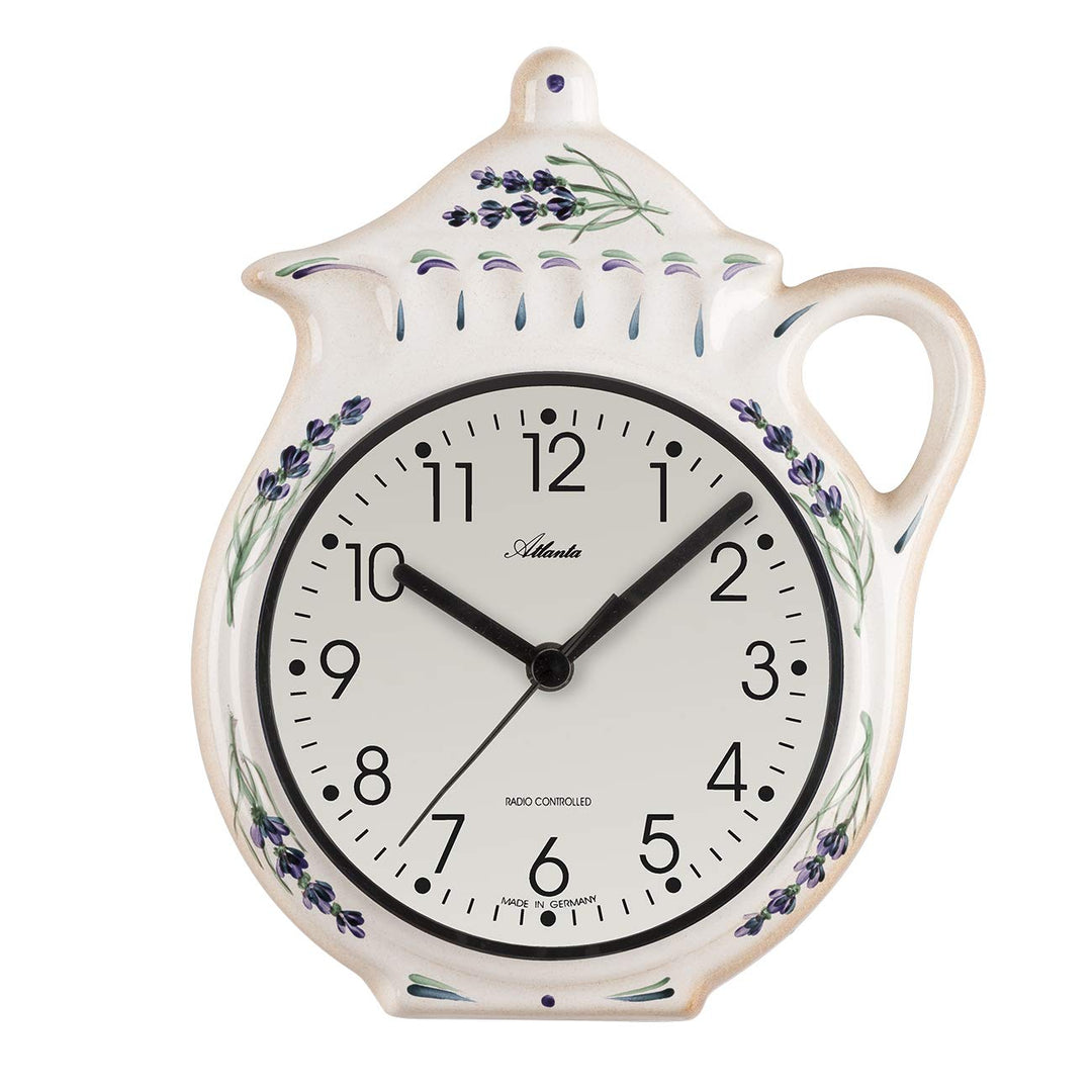 Atlanta Küchenuhr Landhaus Keramik Weiss Kanne mit Lavendel - 6025