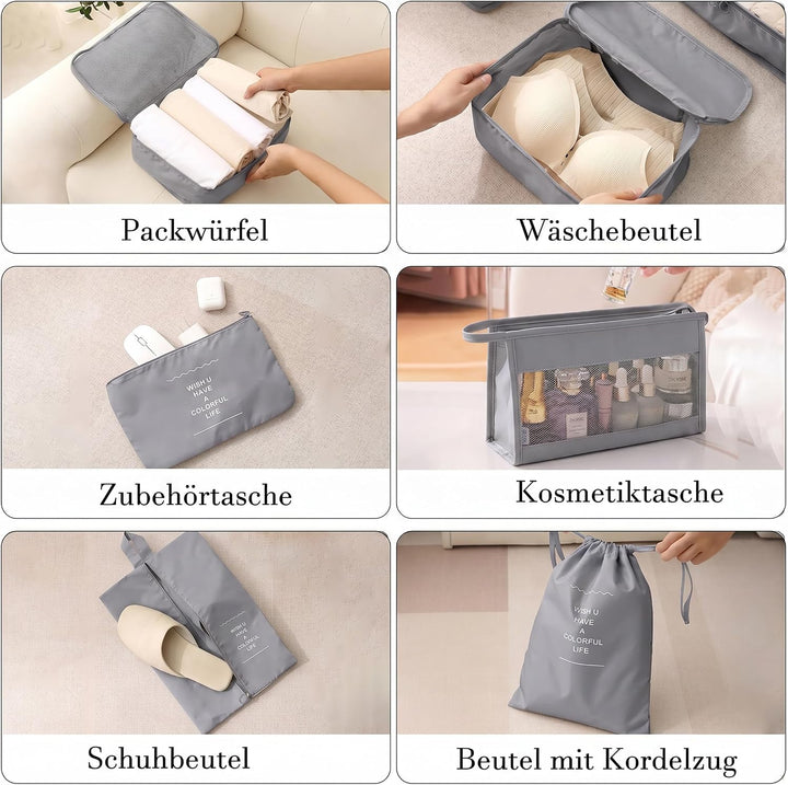 Packing Cubes 8er Set Koffer Organizer Packwürfel Set wasserdicht | Leichte Reise Packtaschen für Ko