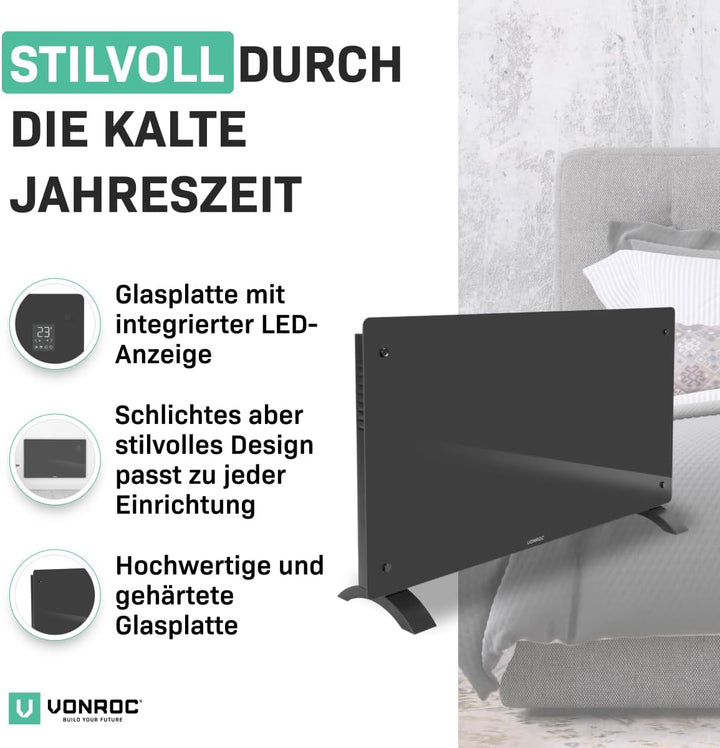 VONROC Elektroheizung energiesparend 2500W - Konvektor Heizung [30qm Räume] - Mobile Elektrische Hei