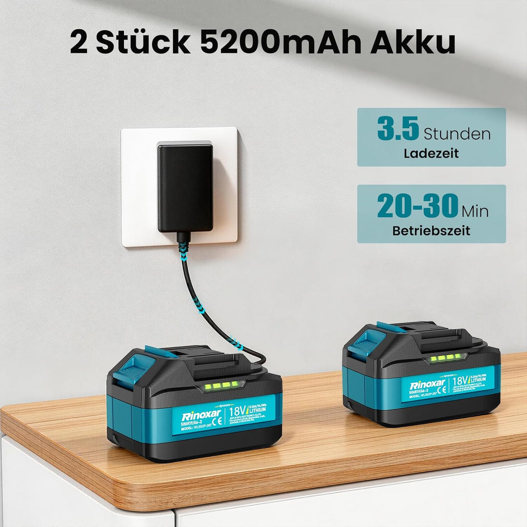 Rasentrimmer mit Akku, 26 cm Akku Freischneider mit Frontmotor, 2 x 5200 mAh Akkus und Ladegerät, 80