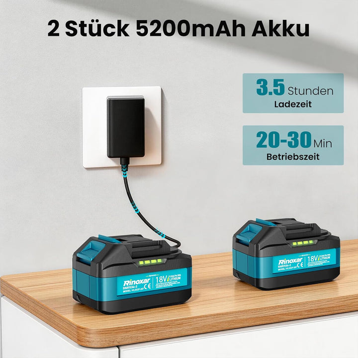 Rasentrimmer mit Akku, 26 cm Akku Freischneider mit Frontmotor, 2 x 5200 mAh Akkus und Ladegerät, 80