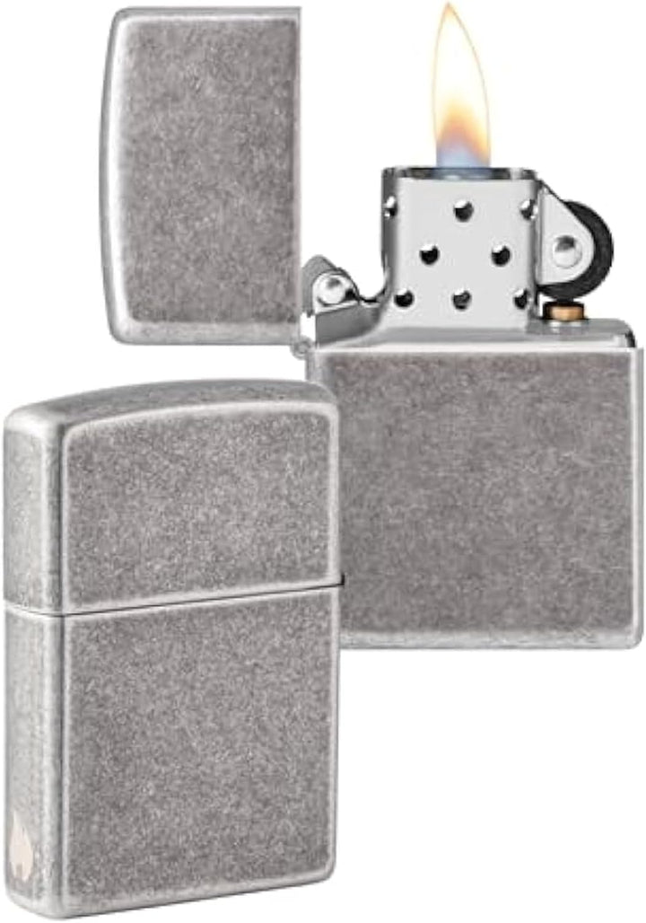 ZIPPO - Antique Silver - nachfüllbares Sturmfeuerzeug in hochwertiger Geschenkbox (Silber, Flammenmo