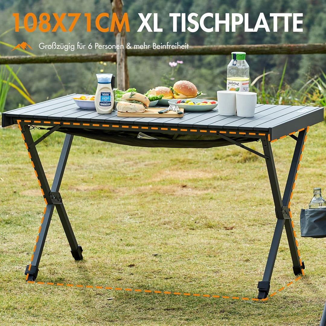 PORTAL Campingtisch faltbar Höhenverstellbar Klapptisch Aluminium 108 x 71cm rollbar Camping Tisch k