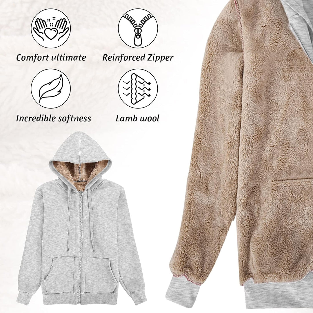 Niwicee Damen Kapuzenpullover mit Reissverschluss Winter Plus Fleecepullover Langarm Kapuzenjacke Sw