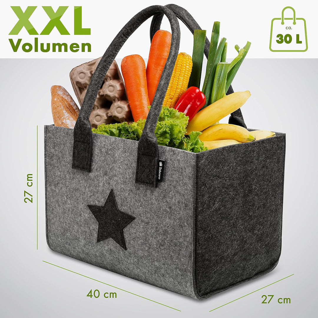 Shopper Filztasche Premium, grosse Einkaufs-Tasche mit Henkel, Einkaufskorb, faltbare Kaminholztasch