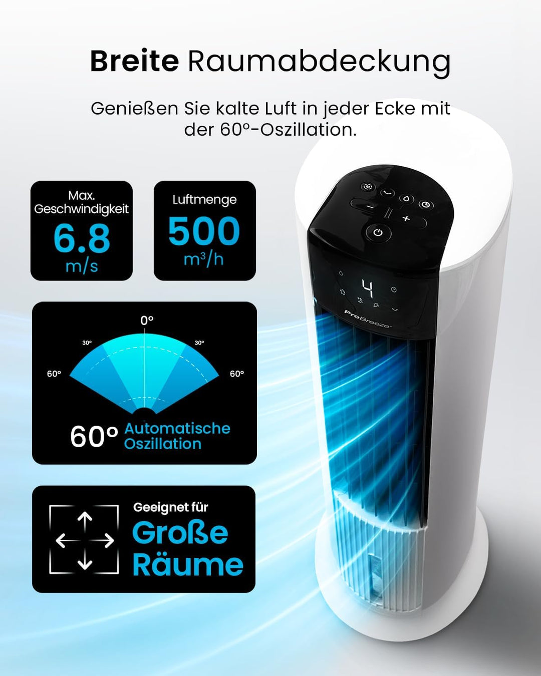 Pro Breeze 7 Liter Mobiler Luftkühler mit 7 Geschwindigkeitsstufen, 3 Betriebsarten & Digitalem Disp