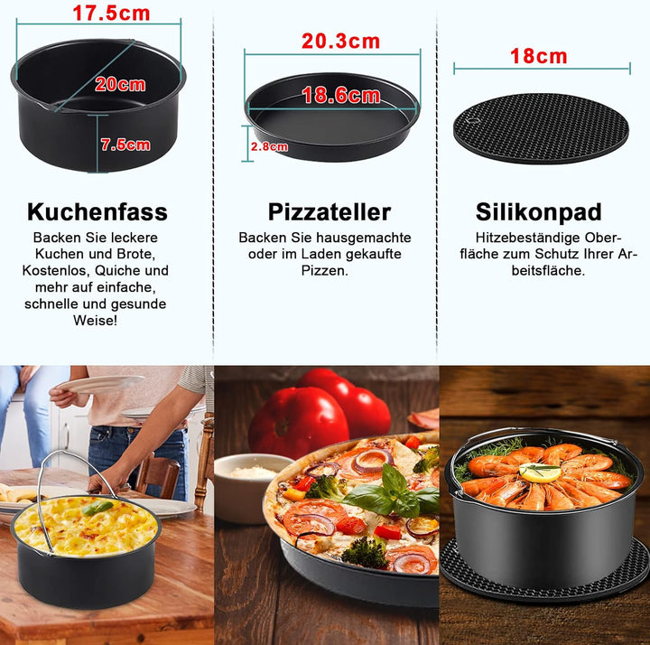 YINGRACE 8in Heissluftfritteuse Zubehör, 12 Stk Zubehörset fur Airfryer fritte usen fur Ninja 5,2L,
