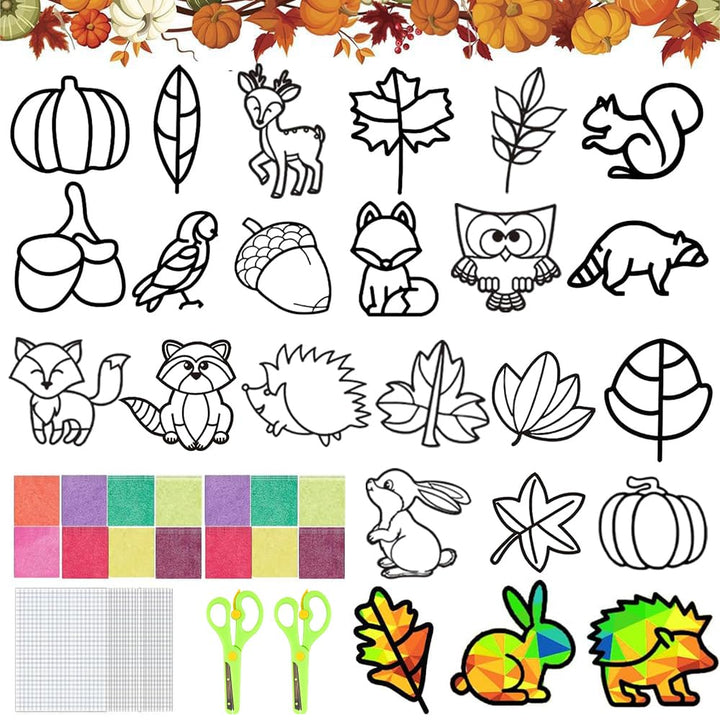 TUIBEIDAMAI 24 Stück Fensterbilder Herbst Basteln, Herbst Bastelset Kinder, Herbstdeko Fenster Baste