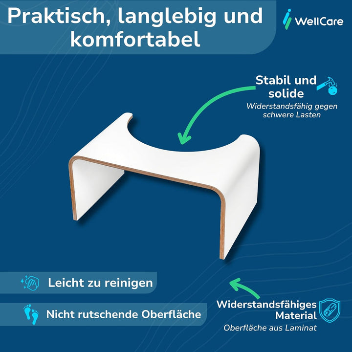 WELL CARE Physiologischer Toilettenhocker Holz weiss - klohocker WC - Made in France - Ermöglicht ho