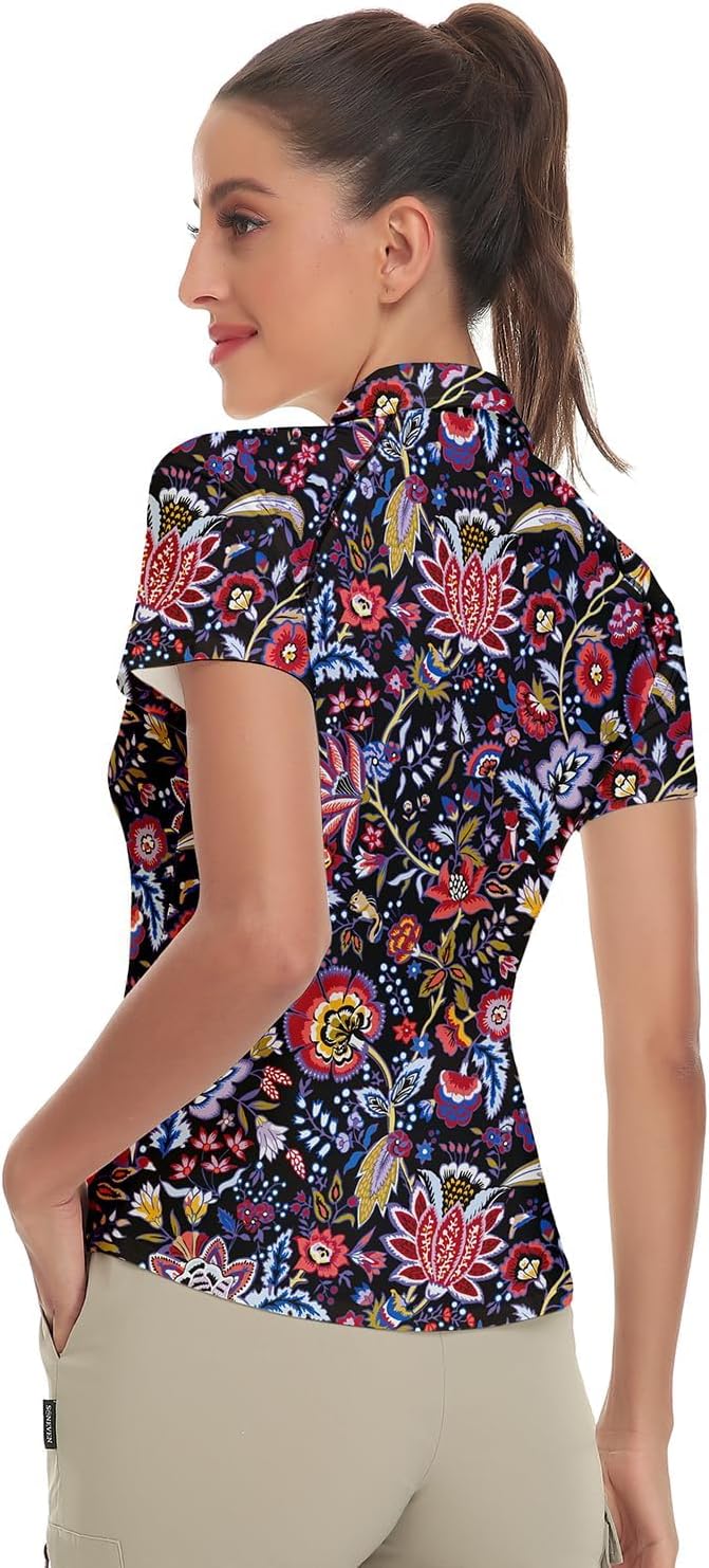Soneven Poloshirt für Damen Kurzarm Sportshirt Damen mit 1/4 Reissverschluss Sport Tshirts Damen Sch