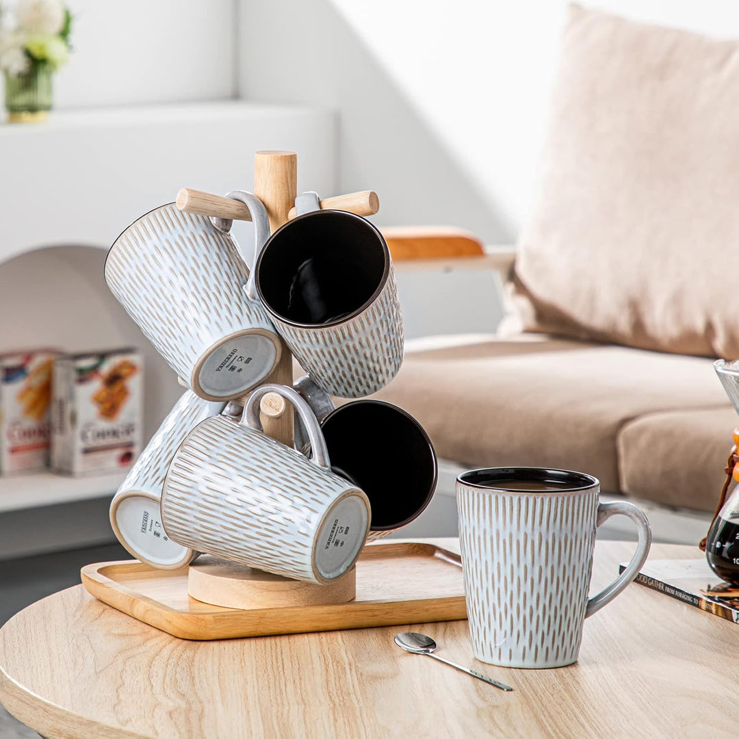 vancasso PLUVO Kaffeetassen set 6er, Tassen Set Steingut, 480ml Kaffeebecher mit Henkel, Espressotas