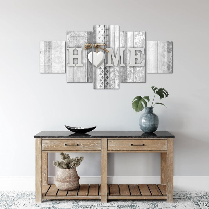 Runa Art Wandbilder Home Holzoptik 5 Teilig Bild auf Vlies Leinwand Deko Wohnzimmer Landhausstil Sch