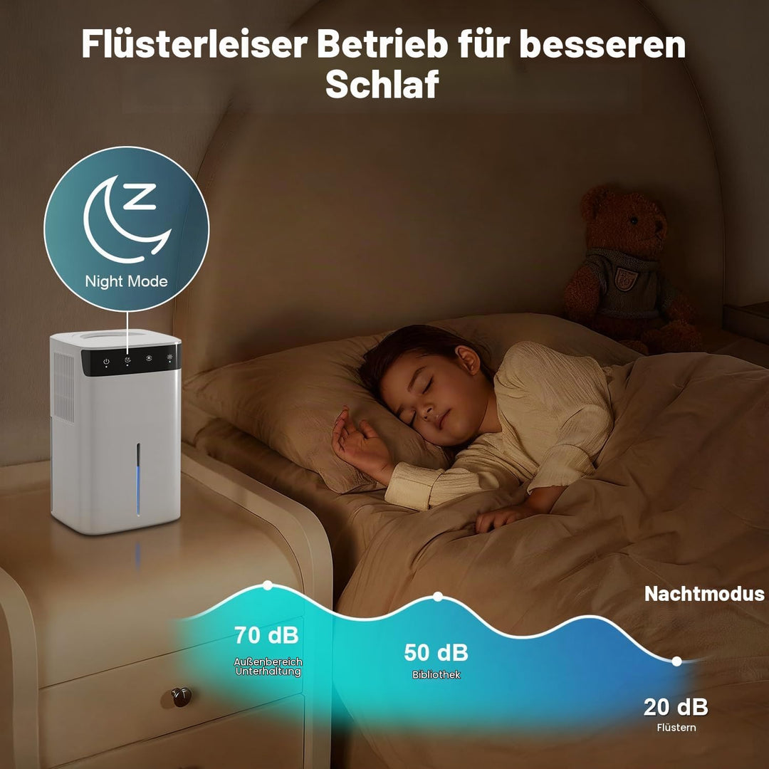 Luftentfeuchter Elektrisch 2,6L, Leiser Raumentfeuchter für Keller, Bad &amp; Schlafzimmer bis 32m², mit