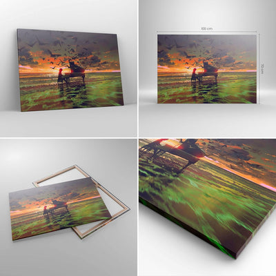 Bilder auf Leinwand 100x70cm Leinwandbild mit Rahmen Klaviermusik Gross Wanddeko Bild Schlafzimmer K