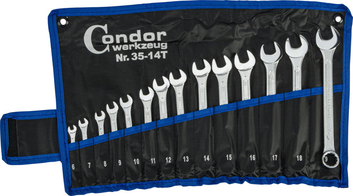 CONDOR Werkzeug 35-14T | Gabel-Ringschlüssel-Satz | 14-tlg. | Chrom-Vanadium-Stahl verchromt | 6-19