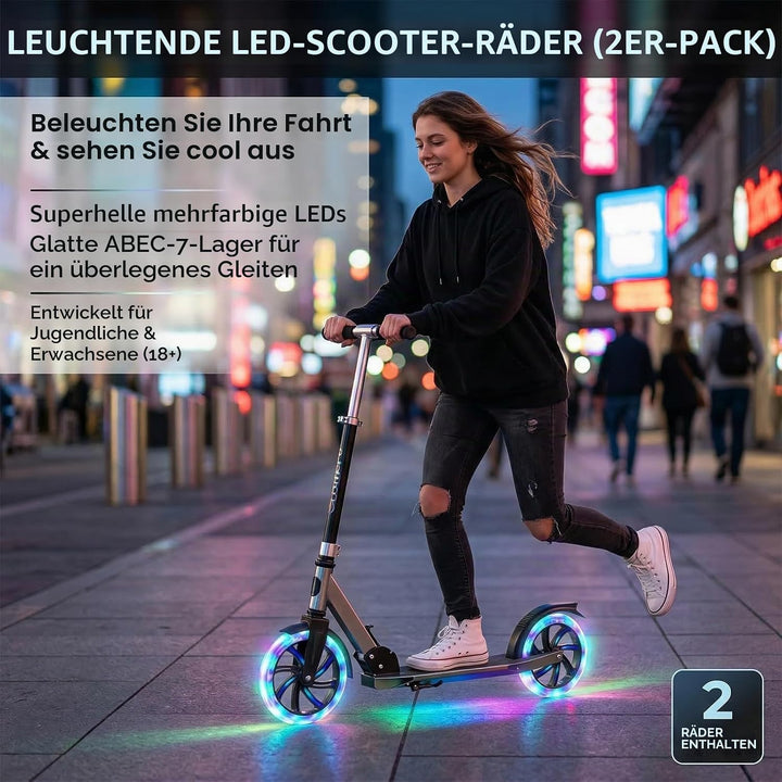 2 Stück 200mm Scooter Rollen, 200x40mm Leuchtende Stunt Scooter Rollen mit ABEC-9 Kugellager, Cityro