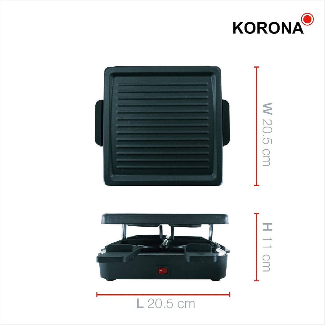 Korona 45081 Raclette für 4 Personen | Quadratisches Raclette mit 4 Pfannen & Spateln | Mit antihaft