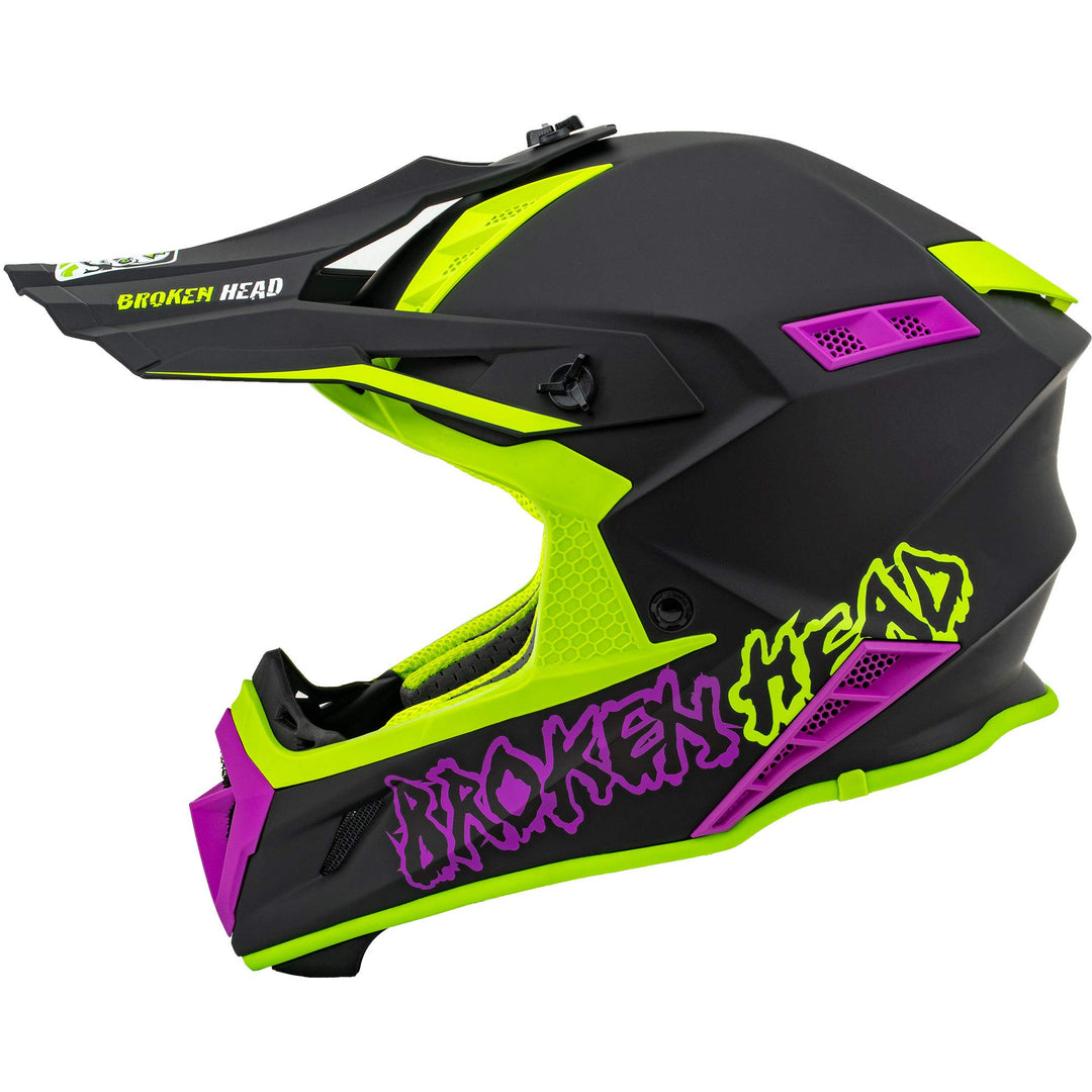 Broken Head MX Motocross-Helm The Hunter Light Grün-Pink – sehr Leichter Profi Cross-Helm XXL 63-64,