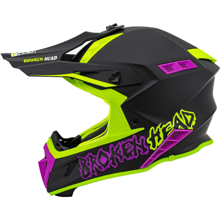 Broken Head MX Motocross-Helm The Hunter Light Grün-Pink – sehr Leichter Profi Cross-Helm M 57-58, M