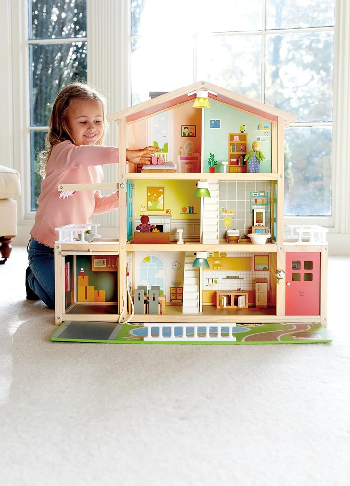 Puppen-Villa von Hape| Preisgekröntes Puppenhaus mit 10 Zimmern aus Holz ab 3 Jahren Puppen-Villa mi