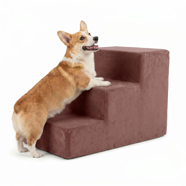 murando Hundetreppe für Kleine Hunde 3 Stufen 30 cm, Samt - Altrosa | Haustiertreppe für Bett, Sofa,
