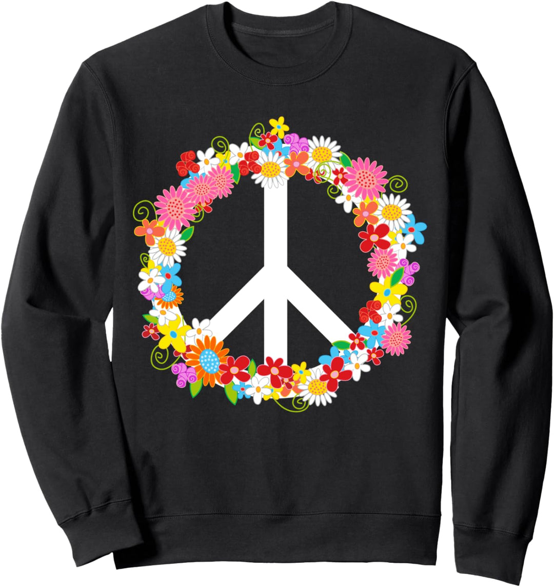 Friedensschild im Retro-Stil mit bunten Blumen Hippie 70's Sweatshirt