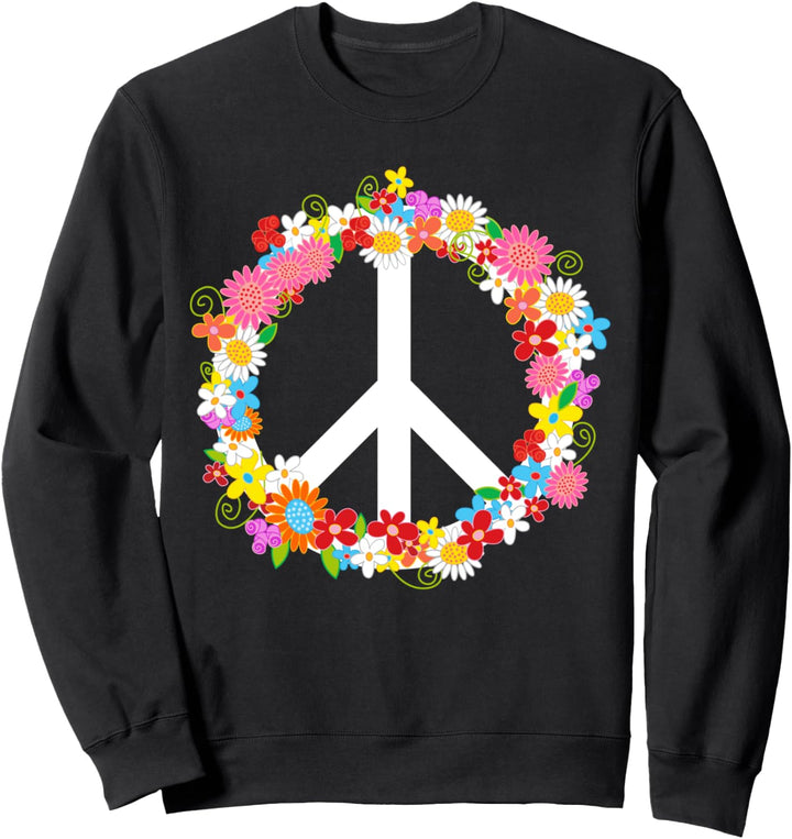 Friedensschild im Retro-Stil mit bunten Blumen Hippie 70's Sweatshirt