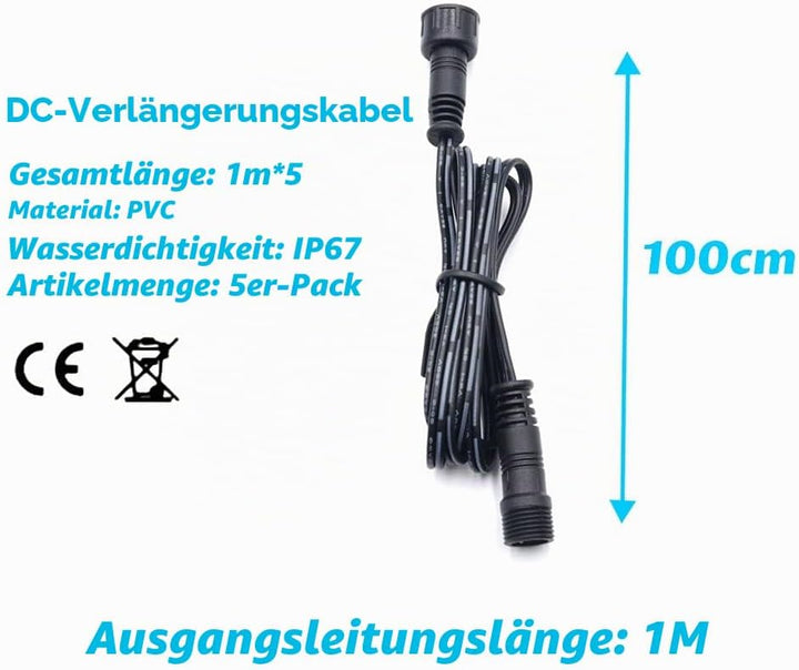 Arotelicht 5 pcs Set 1M 2Pin Verlängerungskabel für einfarbige LED Leuchten,IP67 wasserdicht Verläng