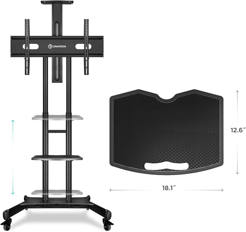ONKRON TV Ständer Standfuss Zusatz AV-Ablage mit Halterung für mobilen TV Rollwagen TS1881 höhenvers