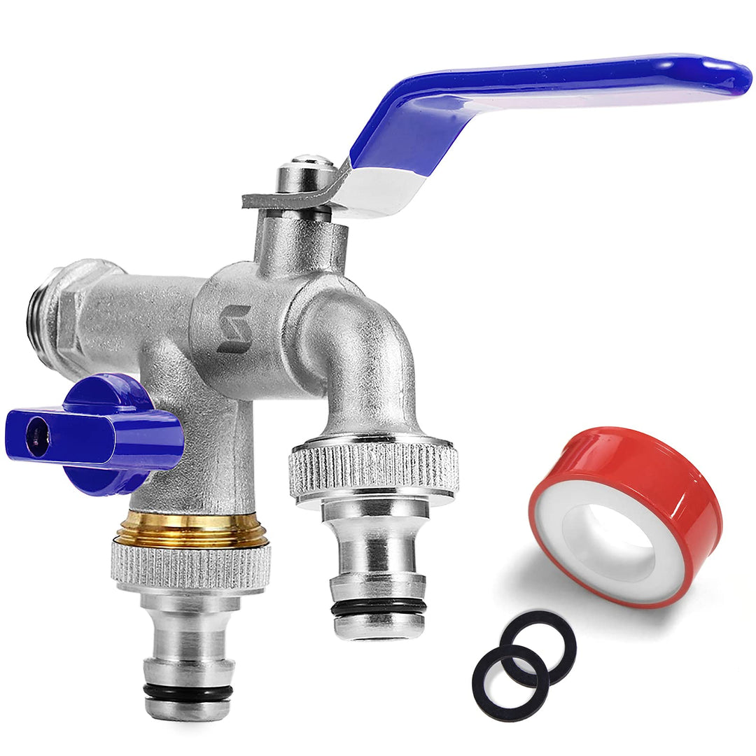 SPGOOD Garten Wasserhahn,Doppel Auslaufhahn 3/4 Zoll,aus Messing Rost-und Frostsicher,mit 2X 3/4 Zol