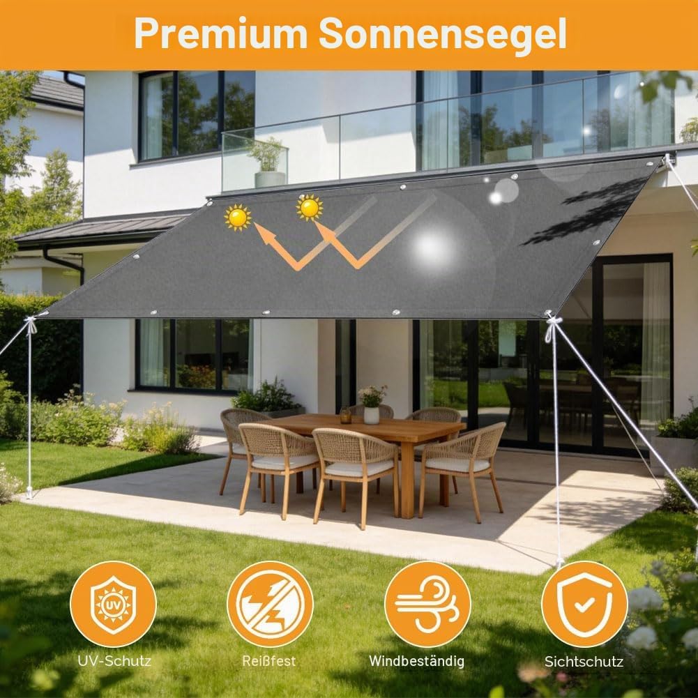 Sonnensegel Wasserdicht, Rechteckig Hitzeschutz Wetterschutz-Markise, UV-Schutz Segel,420D Polyester