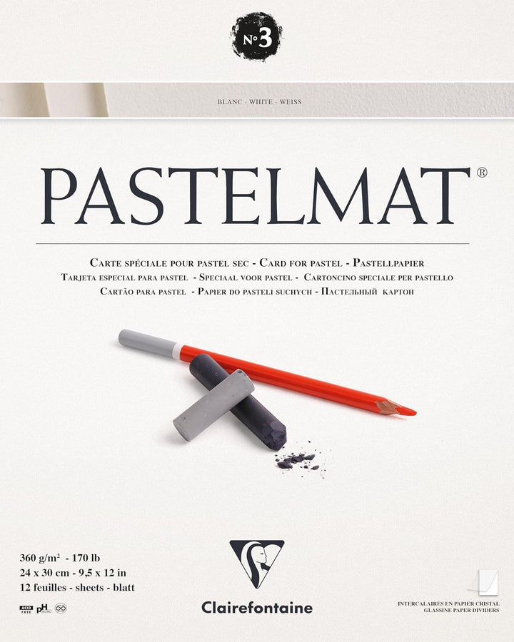 Clairefontaine 96028C Zeichenblock Pastelmat (kopfseitig geleimt, 12 Blatt, 24 x 30 cm, 360 g, mit 4