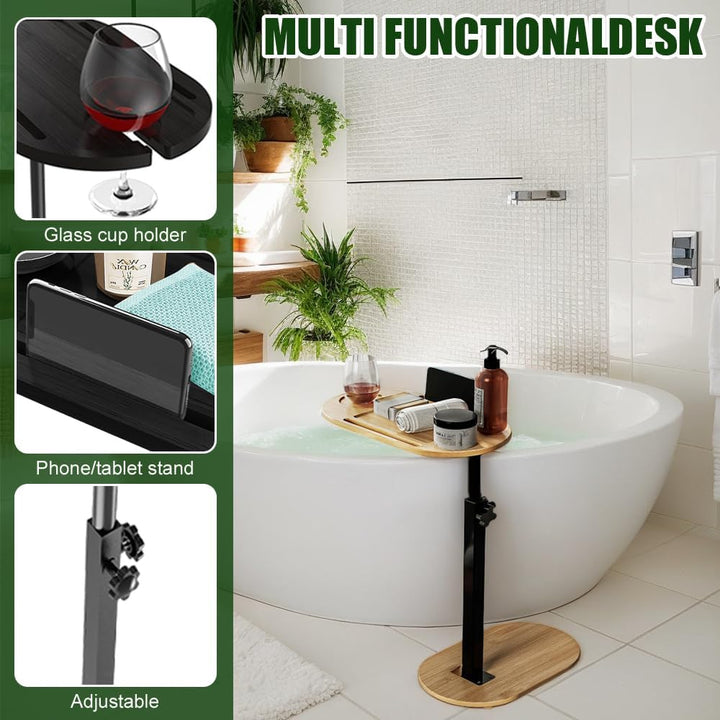 Beistelltisch C Form Sofatisch Höhenverstellbar (42-82cm), 360° Rotierend Bambus Beistelltische Holz