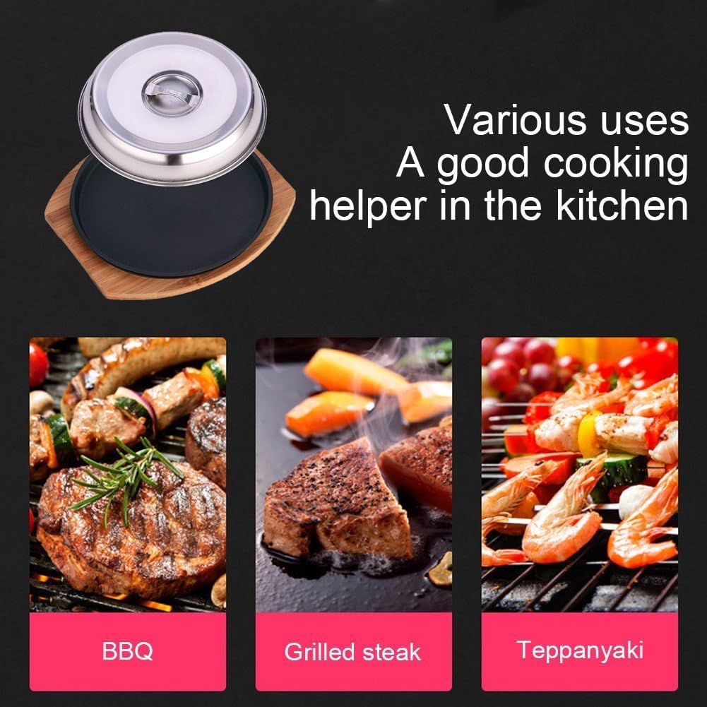 Fajita-Teller-Set Aus Gusseisen, Brutzelnde Bratpfanne, Steakplatte Holztablett Und Deckel, Bratpfan