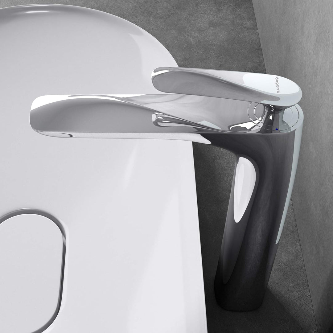 doporro Armatur Wasserhahn Bad Waschtischarmatur Silber 28 cm hoch | Design Waschtischarmatur für Wa