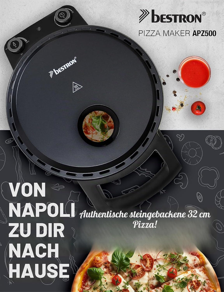 Bestron Pizzaofen für knusprige Pizzen in 5-10 Minuten, elektischer Pizzaofen mit bis zu echten 320°