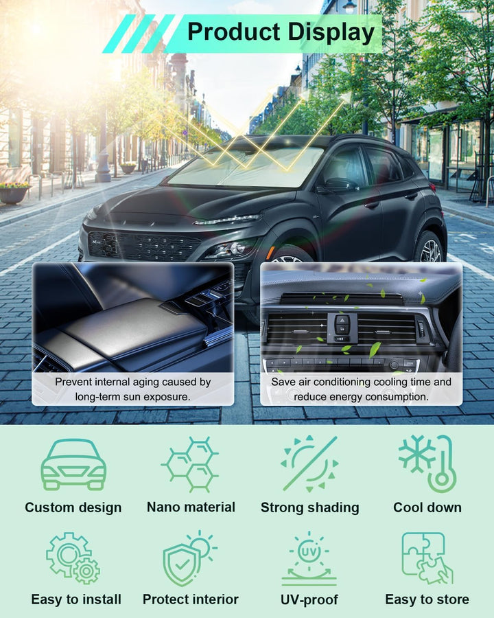 GAFAT Kompatibel mit 2017-2022 Hyundai Kona Hybrid/N Line/EV Elektro Sonnenschutz Frontscheibe Innen