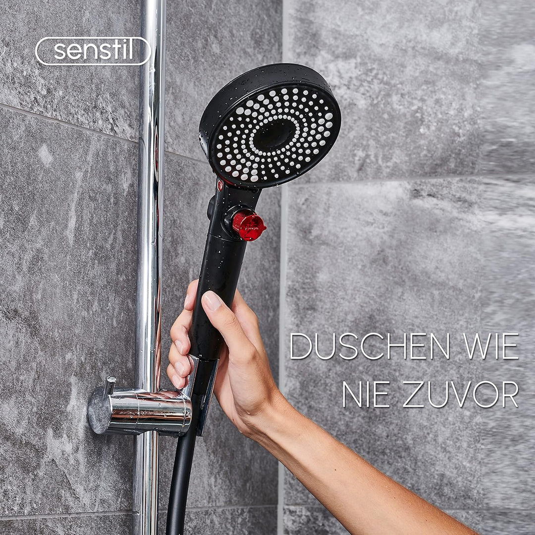 senstil® Double-Face Max Duschkopf mit Duschschlauch 1.6m | bis zu 60% wassersparende Handbrause | 3