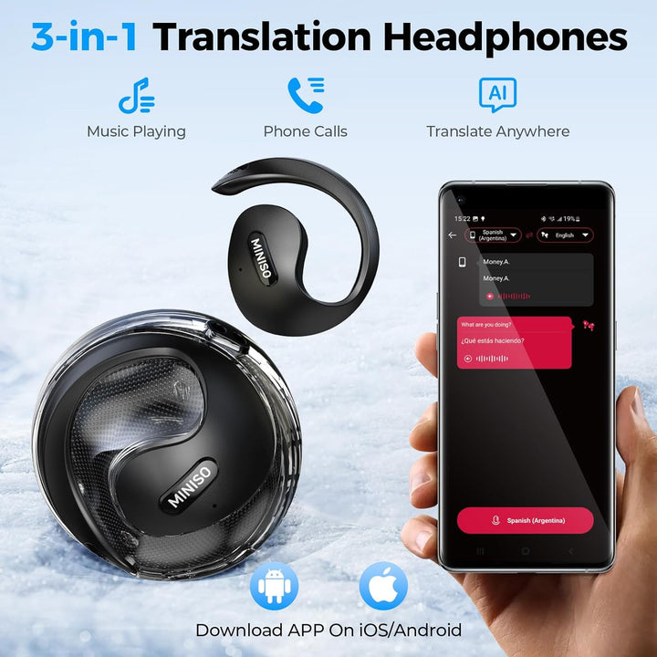 MINISO X15PRO AI Kopfhörer Übersetzer, 3-in-1-KI-Sprachübersetzer, Online-Übersetzung für 134 Sprach