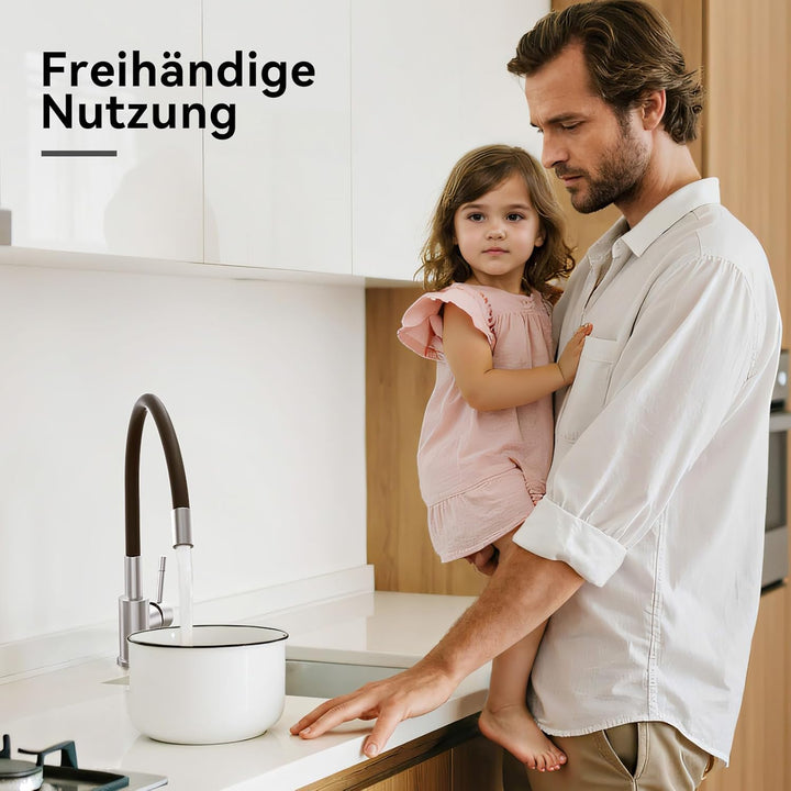 CECIPA Flexibler Wasserhahn Küche Schwarz 360° Schwenkbar, Mischbatterie Küche Schwarz Hochdruck, Sp