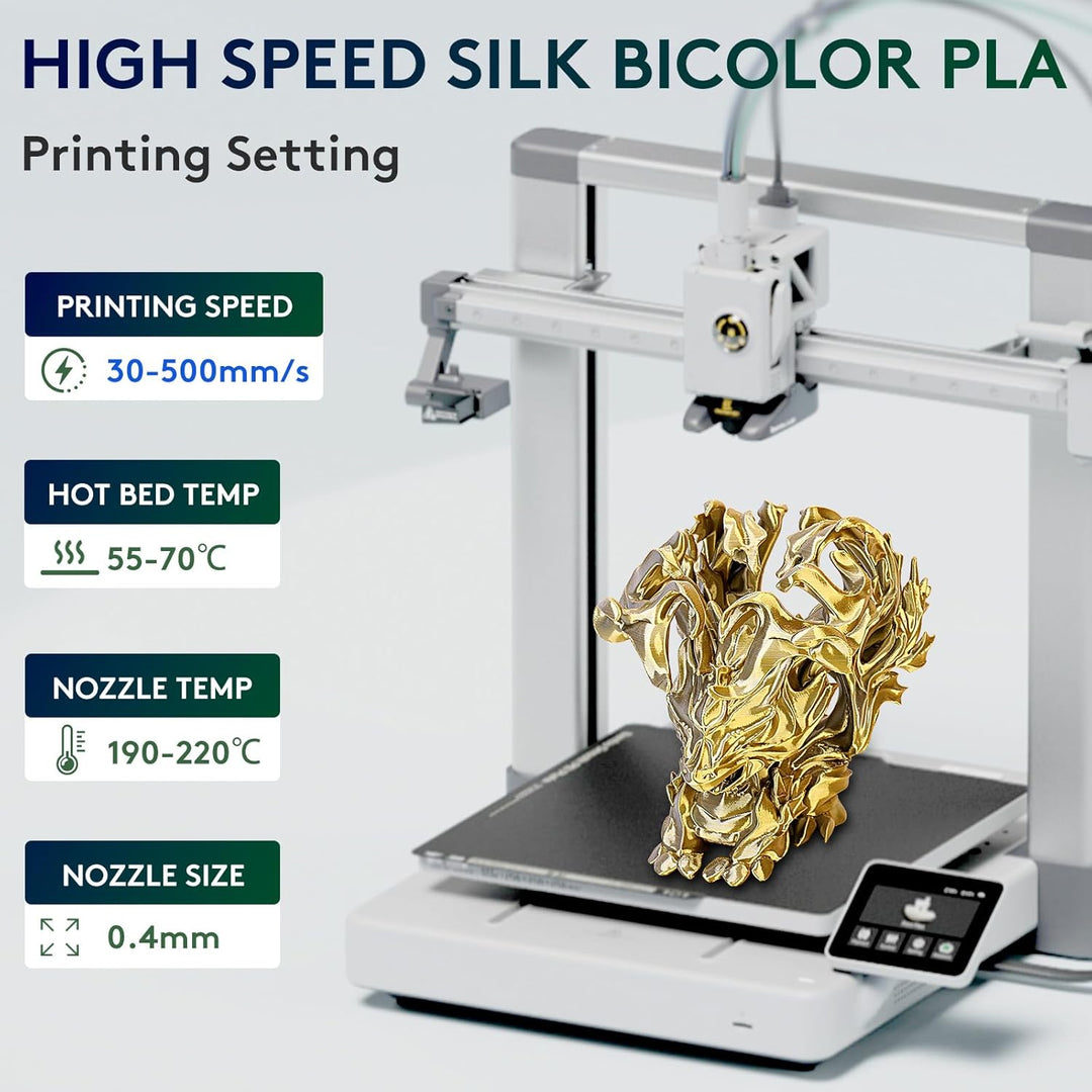 ERYONE Dual Zweifarbig PLA Filament 1.75mm, 3D Drucker Filament 1kg Spule +/- 0,02 mm, Seide Gold &