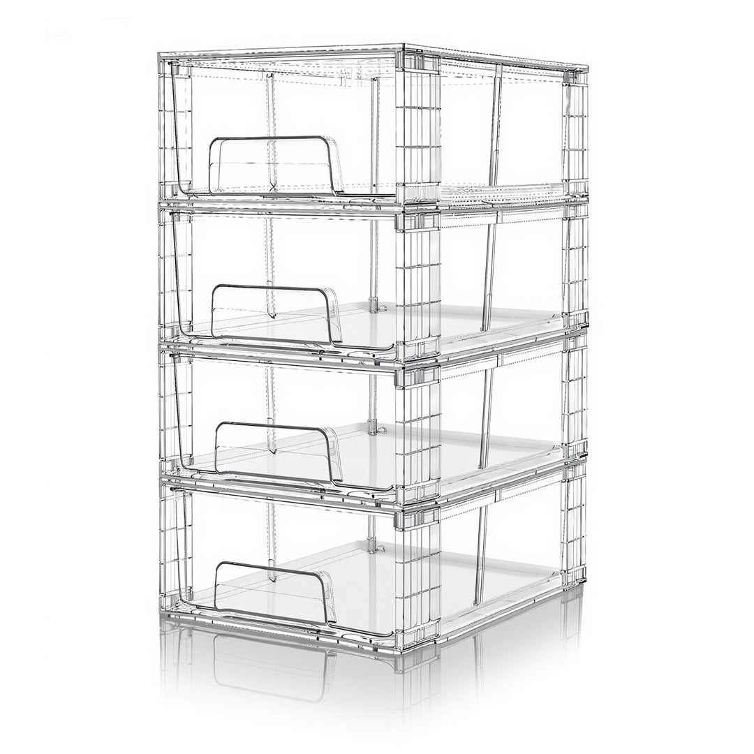 4er-Set Stapelbare Kleine Aufbewahrungsschubladen, Acryl Organizer mit Griffen, Kunststoffboxen für