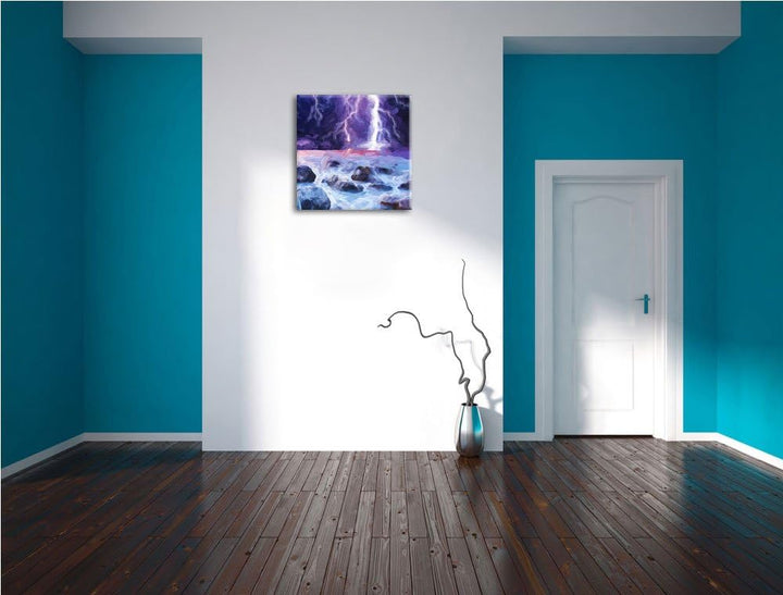 Pixxprint Starkes Gewitter über dem Horizont, Format: 70x70 auf Leinwand, 70x70