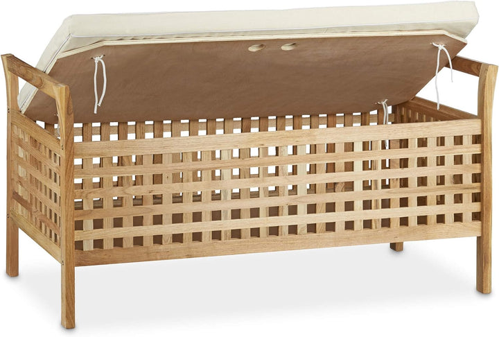 Relaxdays Sitzbank Walnuss mit Stauraum HBT: 46,5 x 92,6 x 49,0 cm Schuhtruhe aus Holz Sitzkommode m