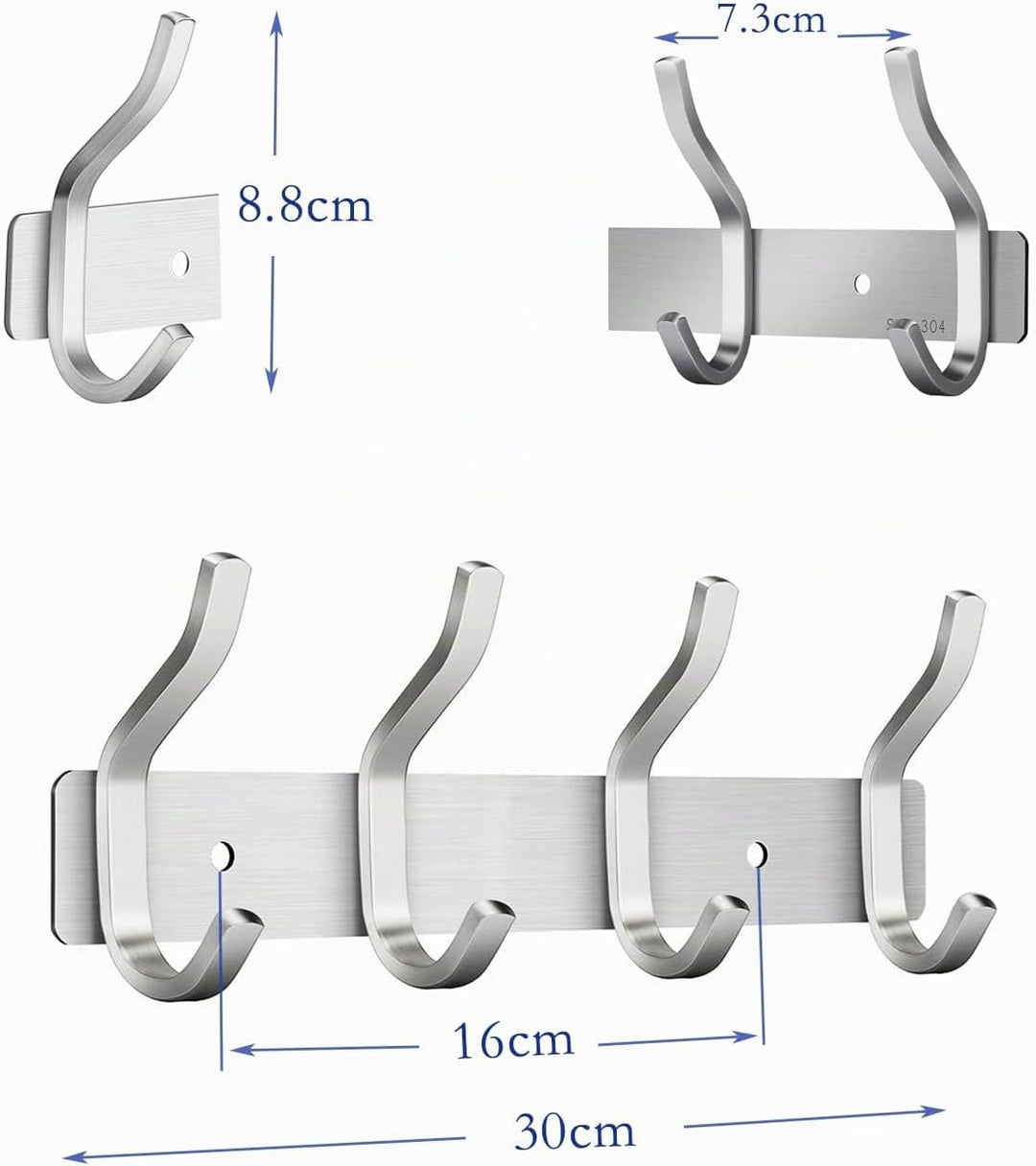 Garderobenhaken Edelstahl, Hakenleiste Kleiderhaken Wand mit 4 Haken, Garderobe Garderobenleiste Wan