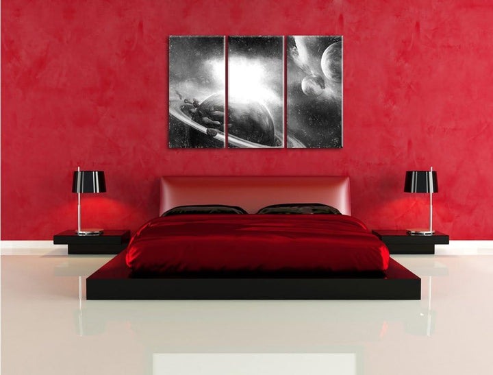 Pixxprint Planeten und Meteoriten als Leinwandbild 3 teilig/Grösse: 3 Teilig (120x80) / Wandbild/Kun