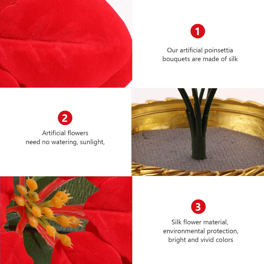 Homoyoyo Künstliche Weihnachtsstern-Töpfe Künstlicher Weihnachtsstern-Blumenstrauss aus Seide Roter