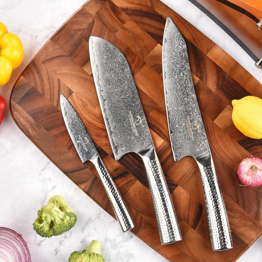 NANFANG BROTHERS Damaskus Küchenmesser Set VG10 Stahl 67 Lagen Superior, Damaskus Kochmesser mit geh