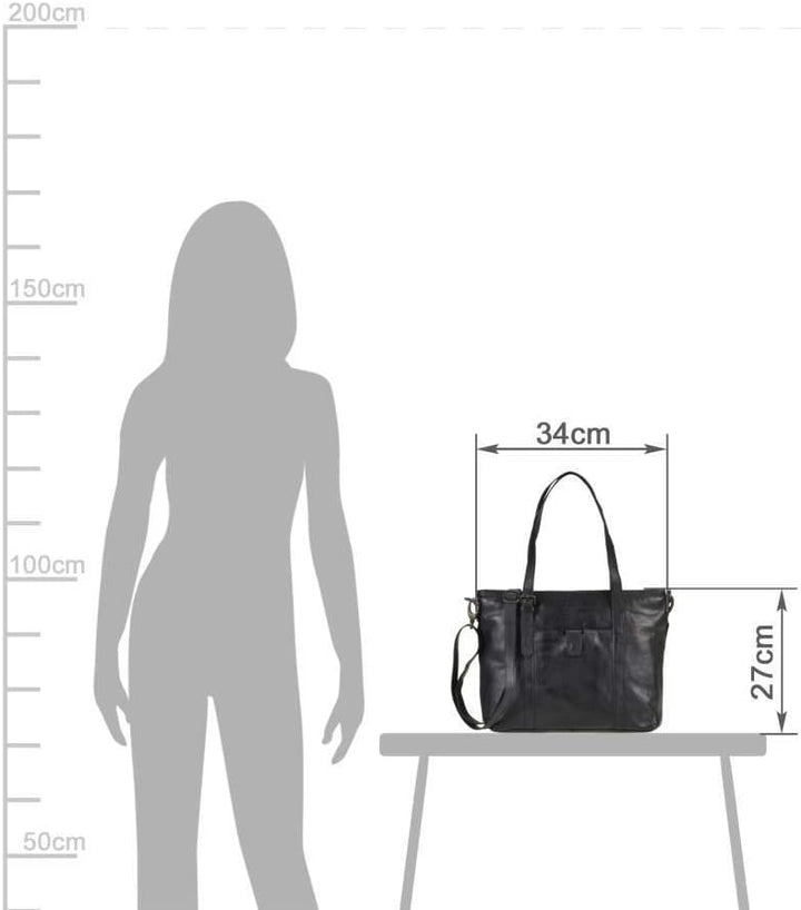 Bear Design Damen Tasche Ledertasche Shopper Schultertasche Handtasche Leder schwarz 34x27cm Cow Lav