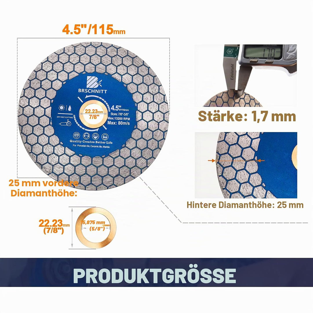 Diamant Trennscheibe 115mm - BRSCHNITT Doppelseitig zum Schneiden und Schleifen Granit Marmor Fliese